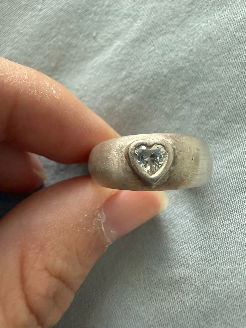 Silver Heart Accent Band Ring - Silver